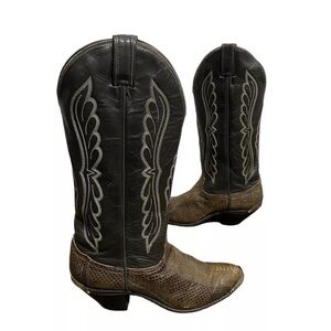 Vintage Tony Lama Black Label Snake Skin Tall Cowboy Boots Women's size 5